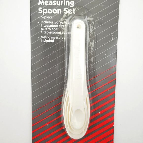 Vtg 1994 EKCO 6 Piece White Plastic Measuring Spoon Set New In Package - Picture 2 of 6